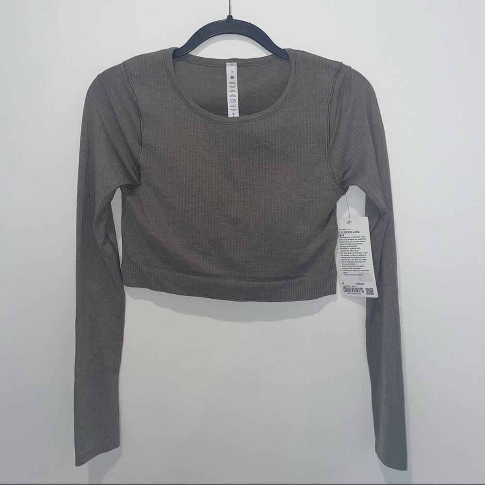 NWT RARE Lululemon Ebb to Street Cropped Long Sleeve Shirt in Rover Grey Gray 8